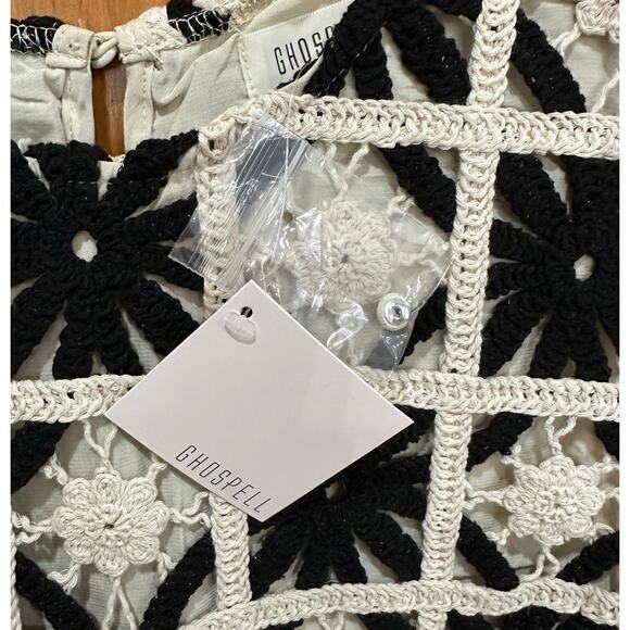 NWT - Ghospell Crochet Mini Dress - Black and Cream - Size Medium - Picture 4 of 8